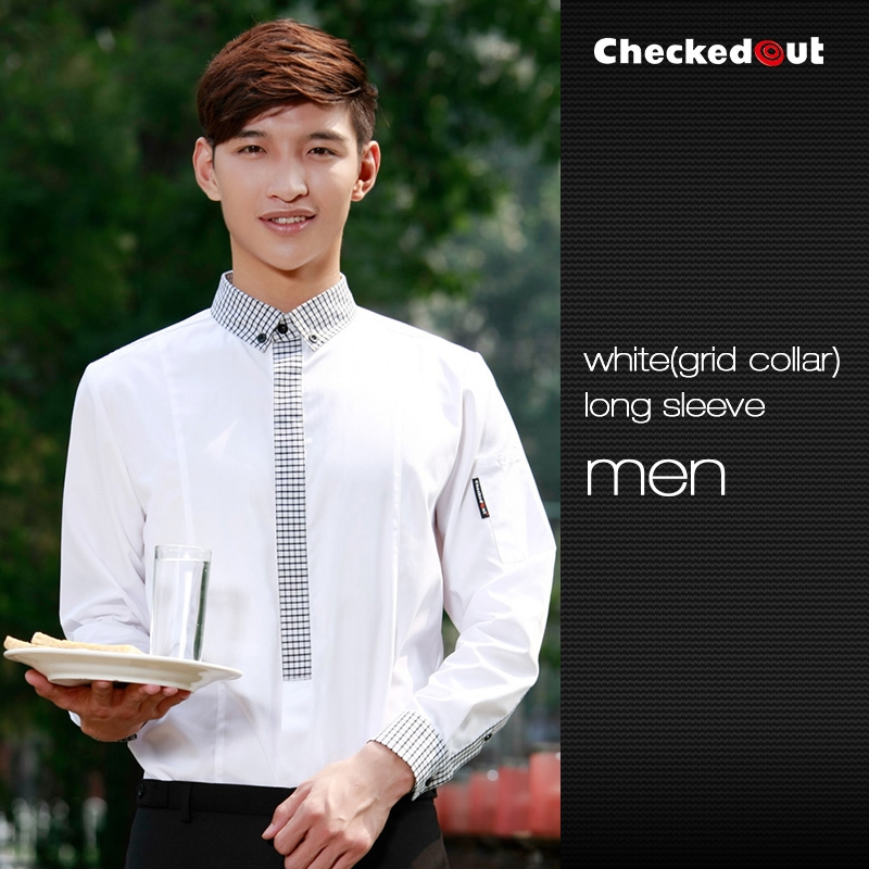 men long sleeve white (grid collar) shirt 